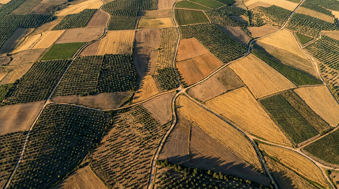 Vista aérea de campos agrícolas